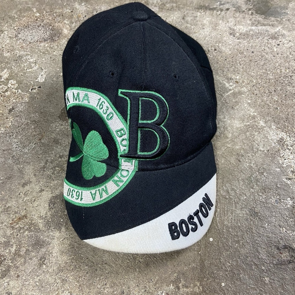 Vintage 90s Boston Celtics Cap Strap Back Adjustable Black Shamrock Basketball